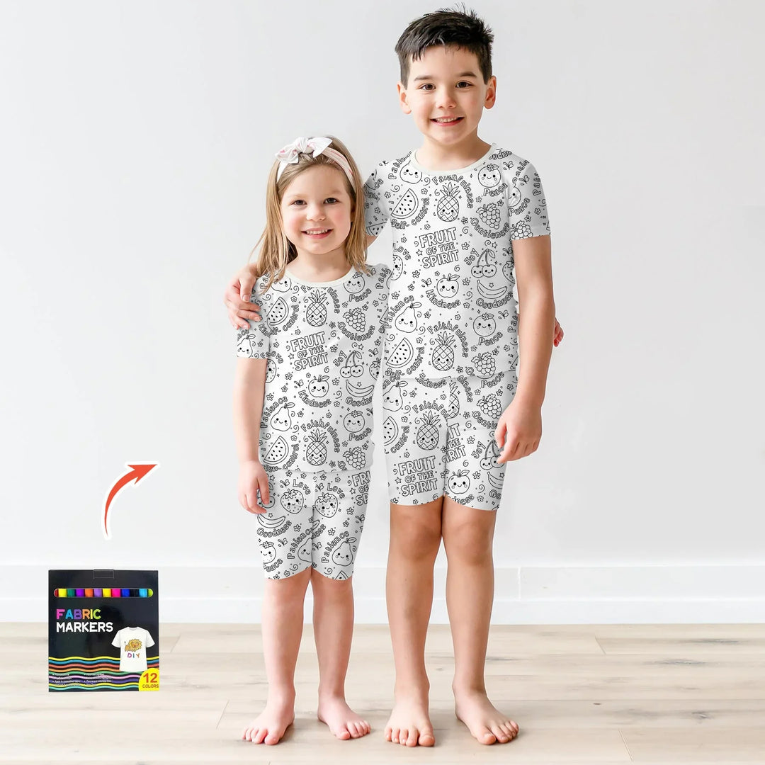 All Colorable Fruit of the Spirit Bamboo Two Piece Short Sleeve Shorts Pajama Set