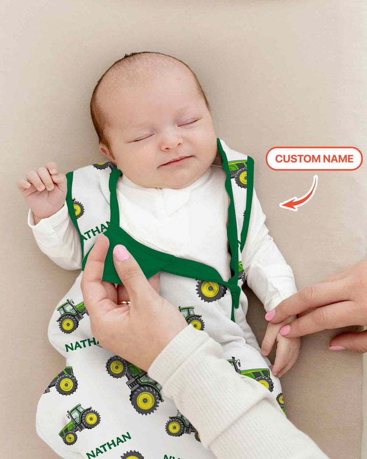 Custom Name Green Tractors Matching Daddy & Me  Bamboo Sleep Bag