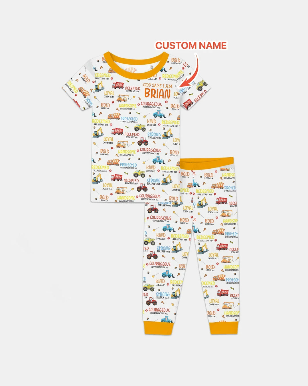 Personalized God Says I Am Little Builder Bamboo Two Piece Short Sleeve Pajama Set