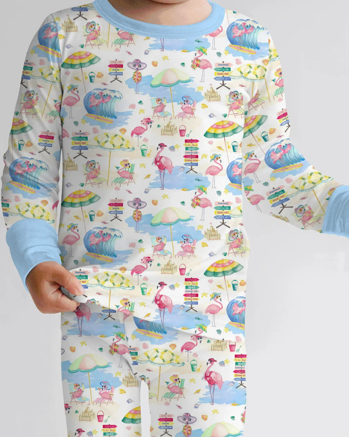 Flamingo Beach Family Matching Bamboo Two Piece Long Sleeve Pajama Set