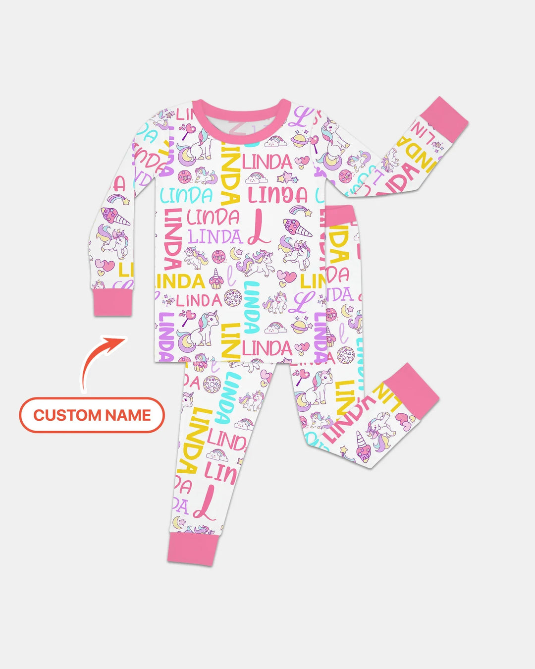 Personalized Fantasy Unicorn Word Bamboo Two Piece Long Sleeve Pajama Set