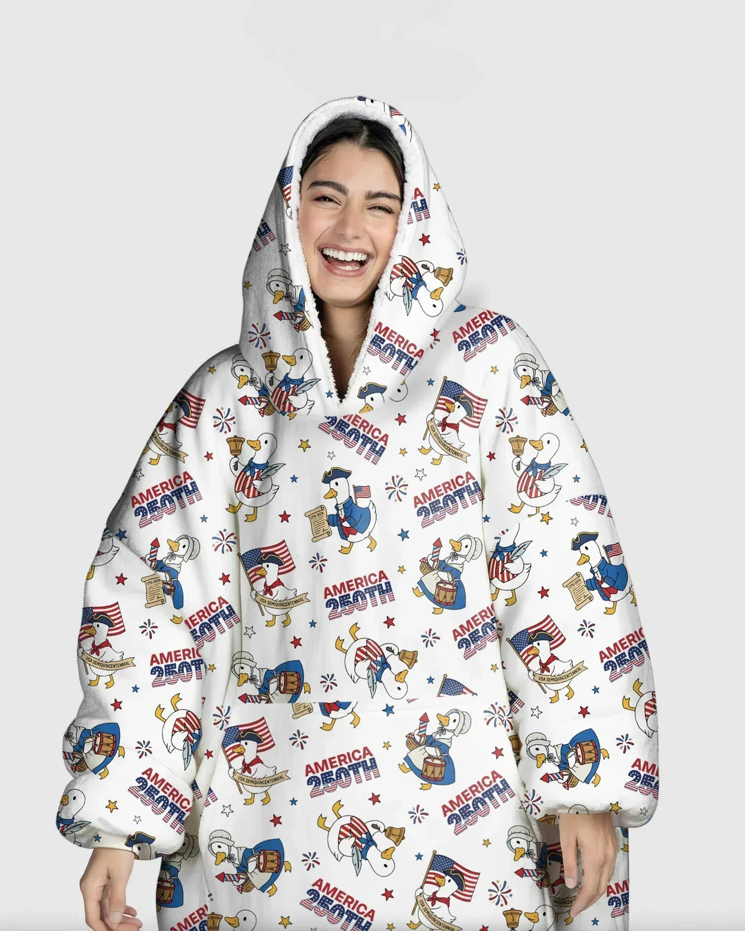 Patriotic Goose Celebrating 250 Years Wearable Bamboo Blanket Hoodie