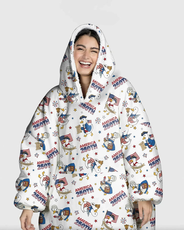 Patriotic Goose Celebrating 250 Years Wearable Bamboo Blanket Hoodie
