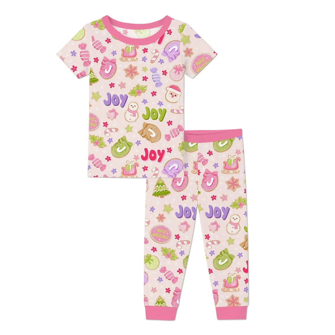 Custom Name Christmas Cookies Bamboo Two Piece Short Sleeve Pajama Set