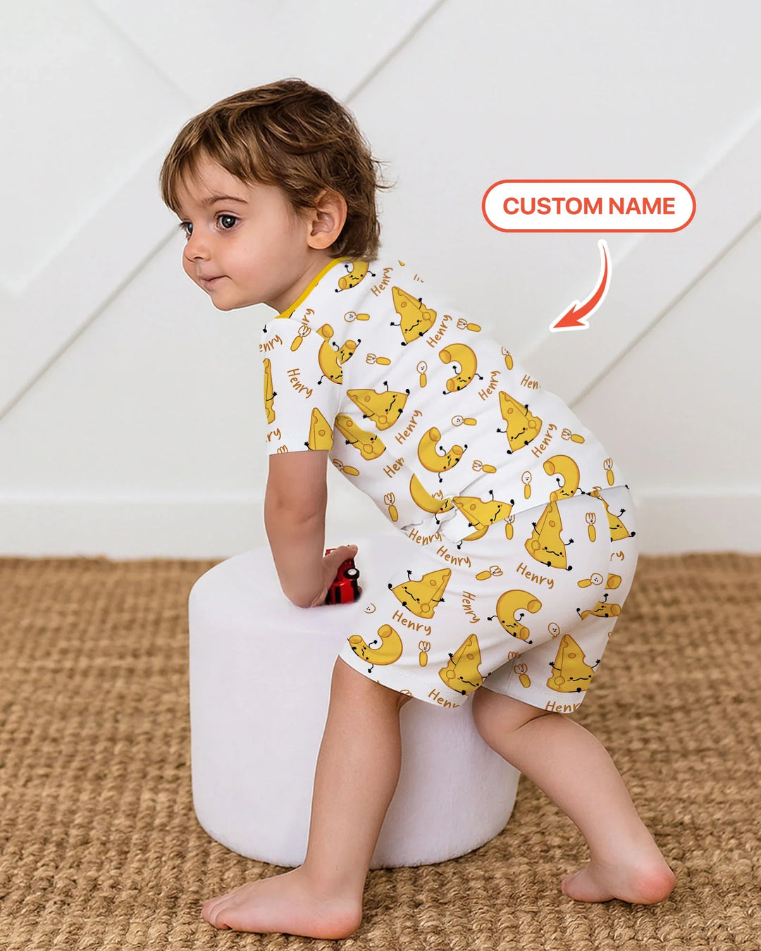 Custom Name Mac & Cheese Club Bamboo Two Piece Short Sleeve Shorts Pajama Set