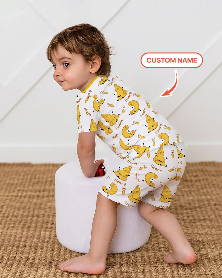 Custom Name Mac & Cheese Club Bamboo Two Piece Short Sleeve Shorts Pajama Set