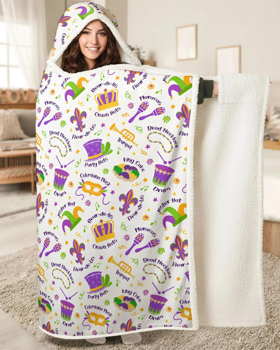 Mardi Gras Family Matching Bamboo Wearable Hooded Blanket