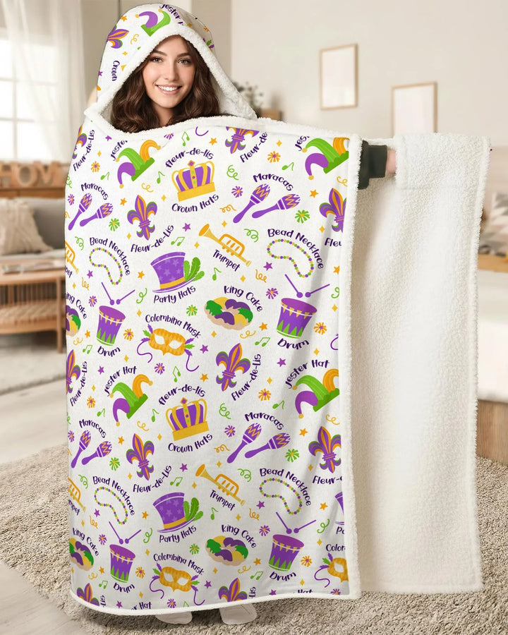 Mardi Gras Family Matching Bamboo Wearable Hooded Blanket