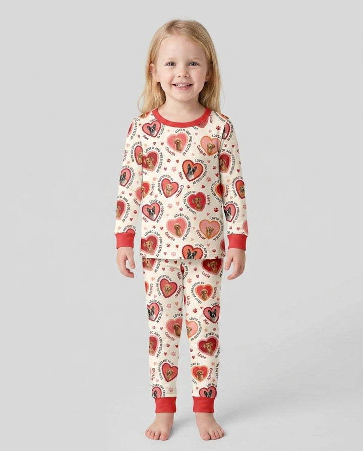 Custom Dogs Photo Loved And Protected By Bamboo Two Piece Long Sleeve Pajama Set