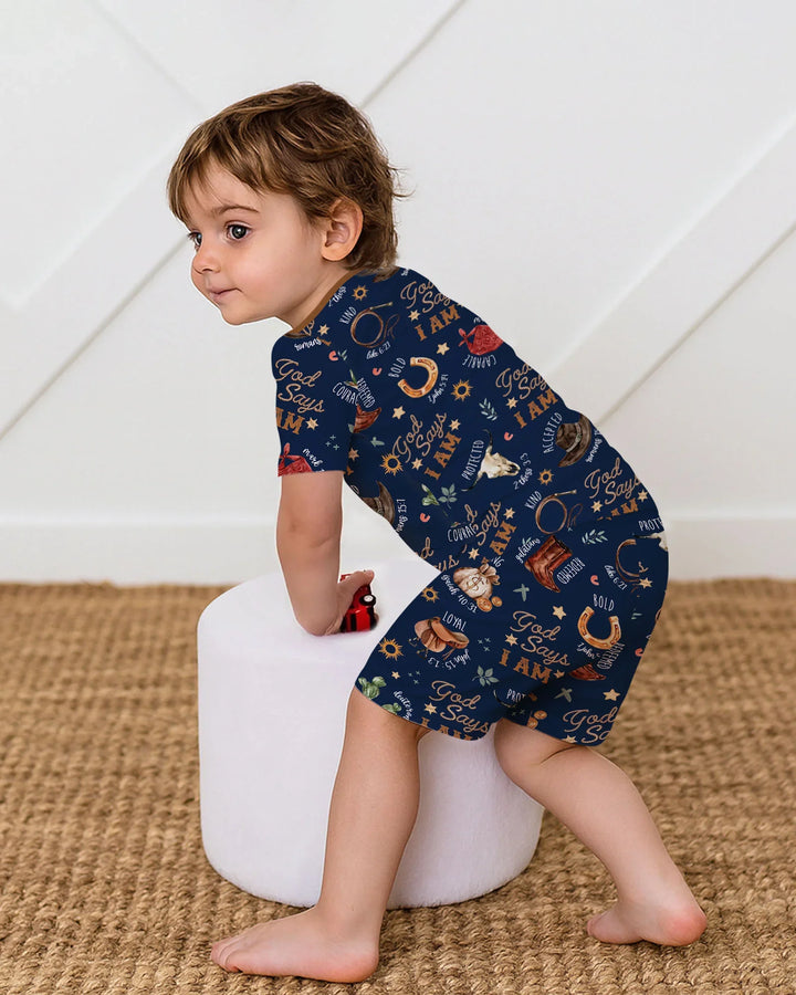 God Says I Am Western Faith Bamboo Two Piece Short Sleeve Shorts Pajama Set