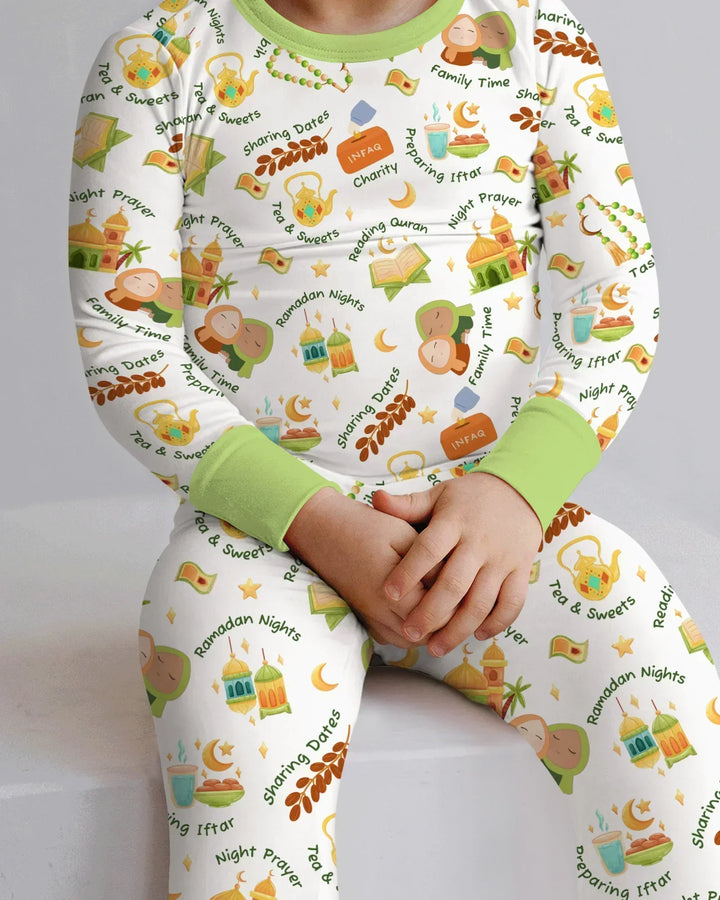 Ramadan Mubarak Matching Family Bamboo Two Piece Long Sleeve Pajama Set