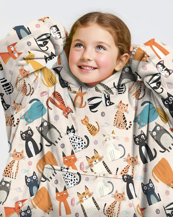 Goofy Mischief Cat Family Matching Custom Bamboo Blanket Hoodie
