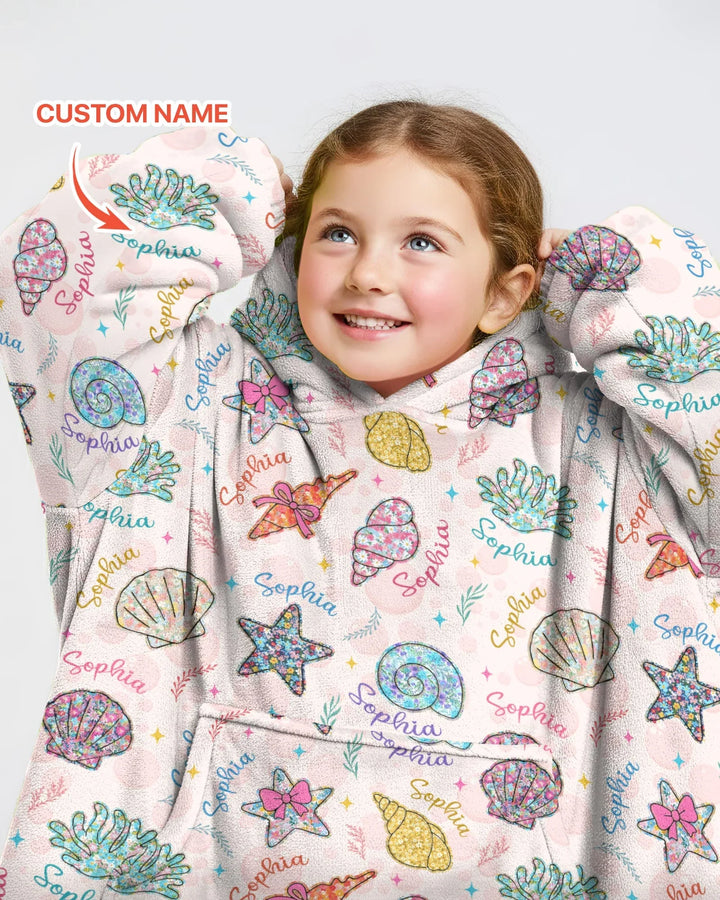 Custom Name Seaside Wildflower Summer Bamboo Blanket Hoodie