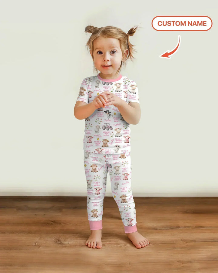 Custom Name God Says I Am Farm Animals Bamboo Two Piece Short Sleeve Pajama Set
