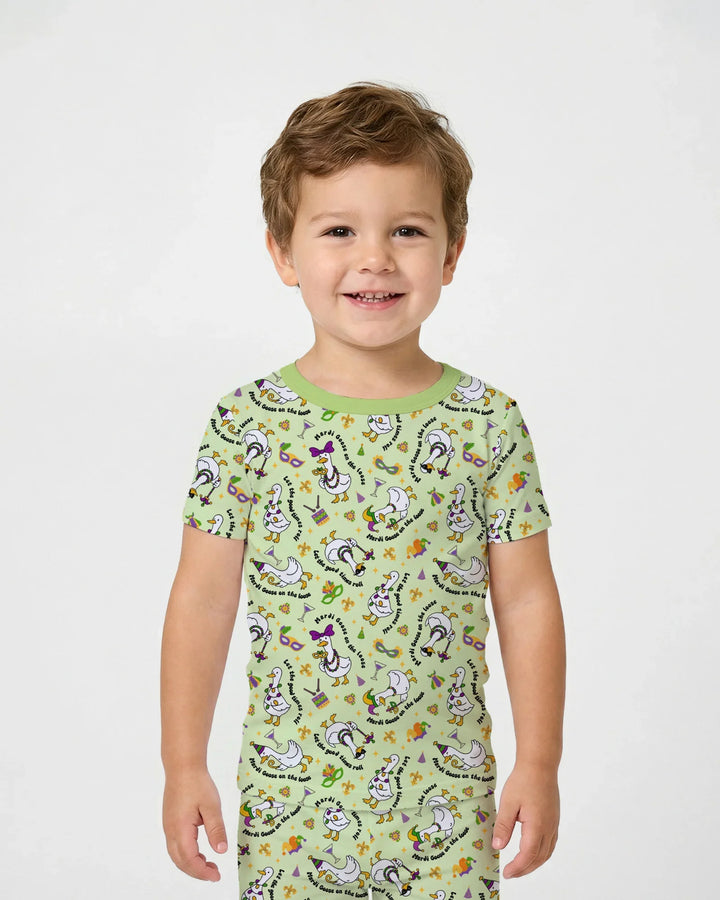 Mardi Gras Silly Goose Bamboo Two Piece Short Sleeve Pajama Set