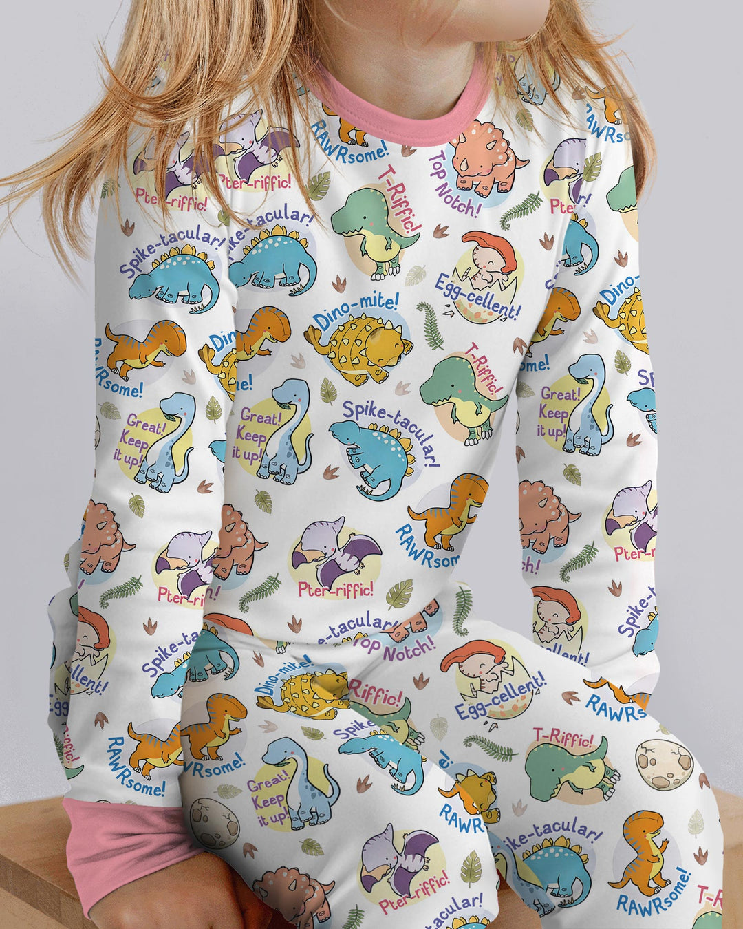 Cute Dinosaur Pun Bamboo Two Piece Long Sleeve Pajama Set