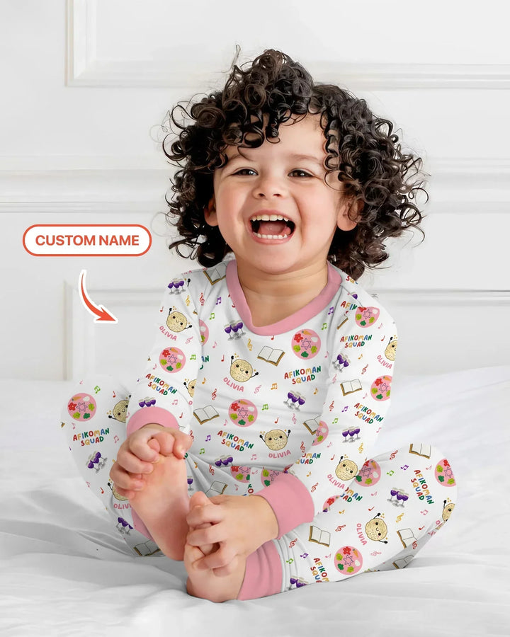 Custom Name Passover Afikoman Squad Bamboo Two Piece Long Sleeve Pajama Set