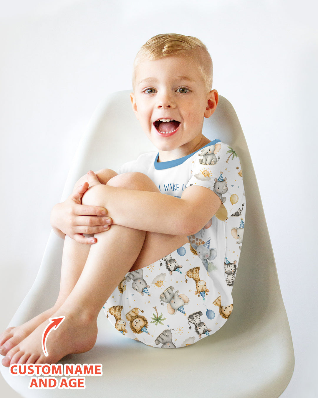 Custom Name Safari Animals When I Wake Up I Will Be Birthday Bamboo Two Piece Short Sleeve Shorts Pajama Set