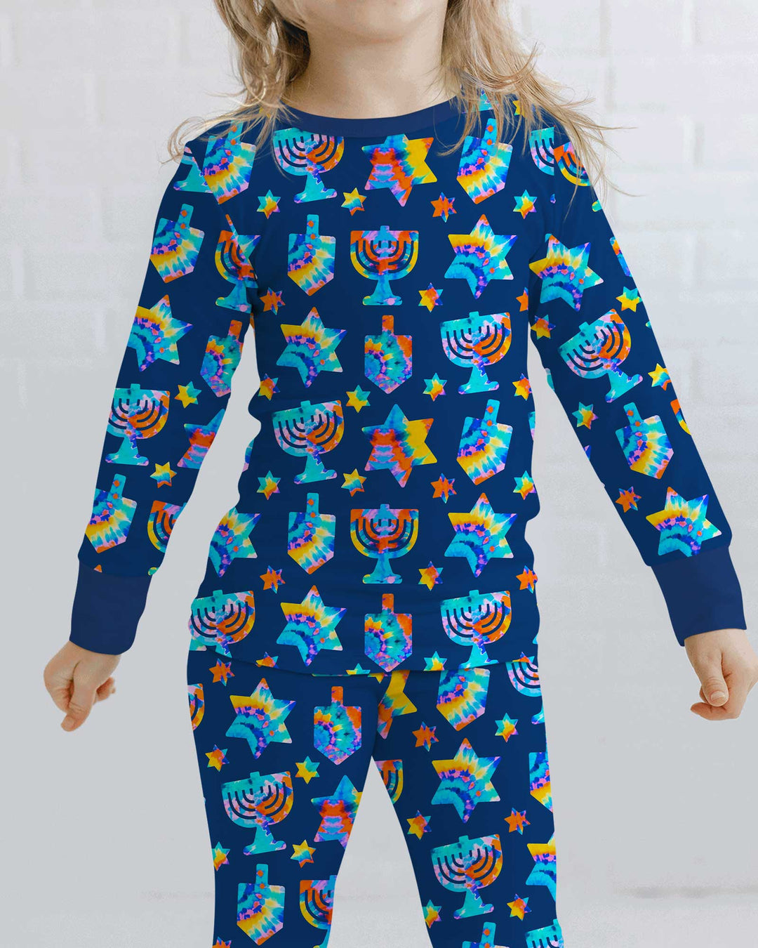 Hanukkah Tie Dye Matching Family Bamboo Two Piece Long Sleeve Pajama Set