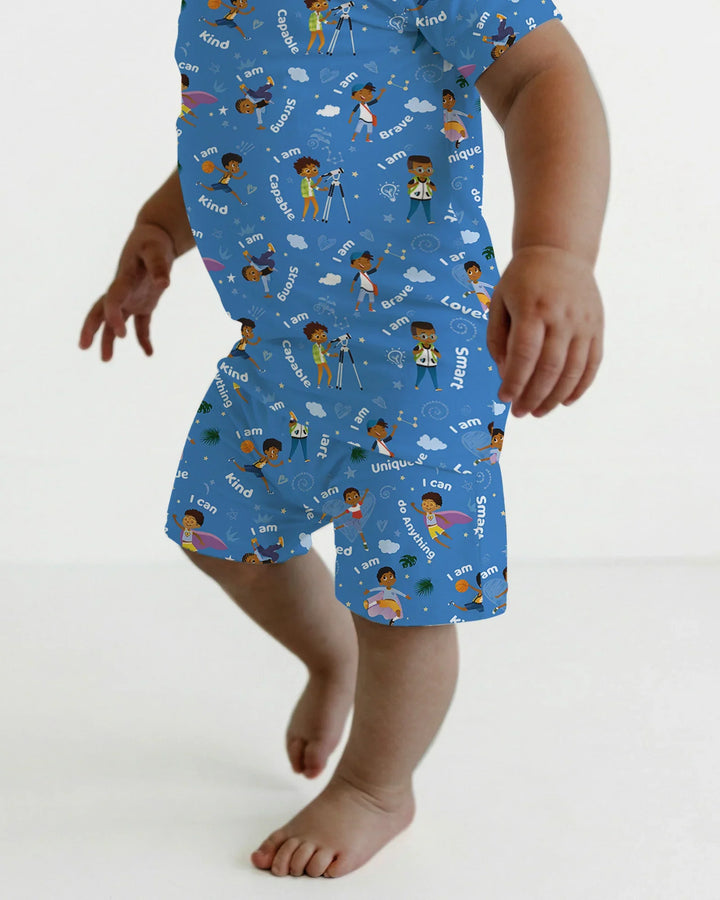 Black Boys I Am Smart Bamboo Two Piece Short Sleeve Shorts Pajama Set
