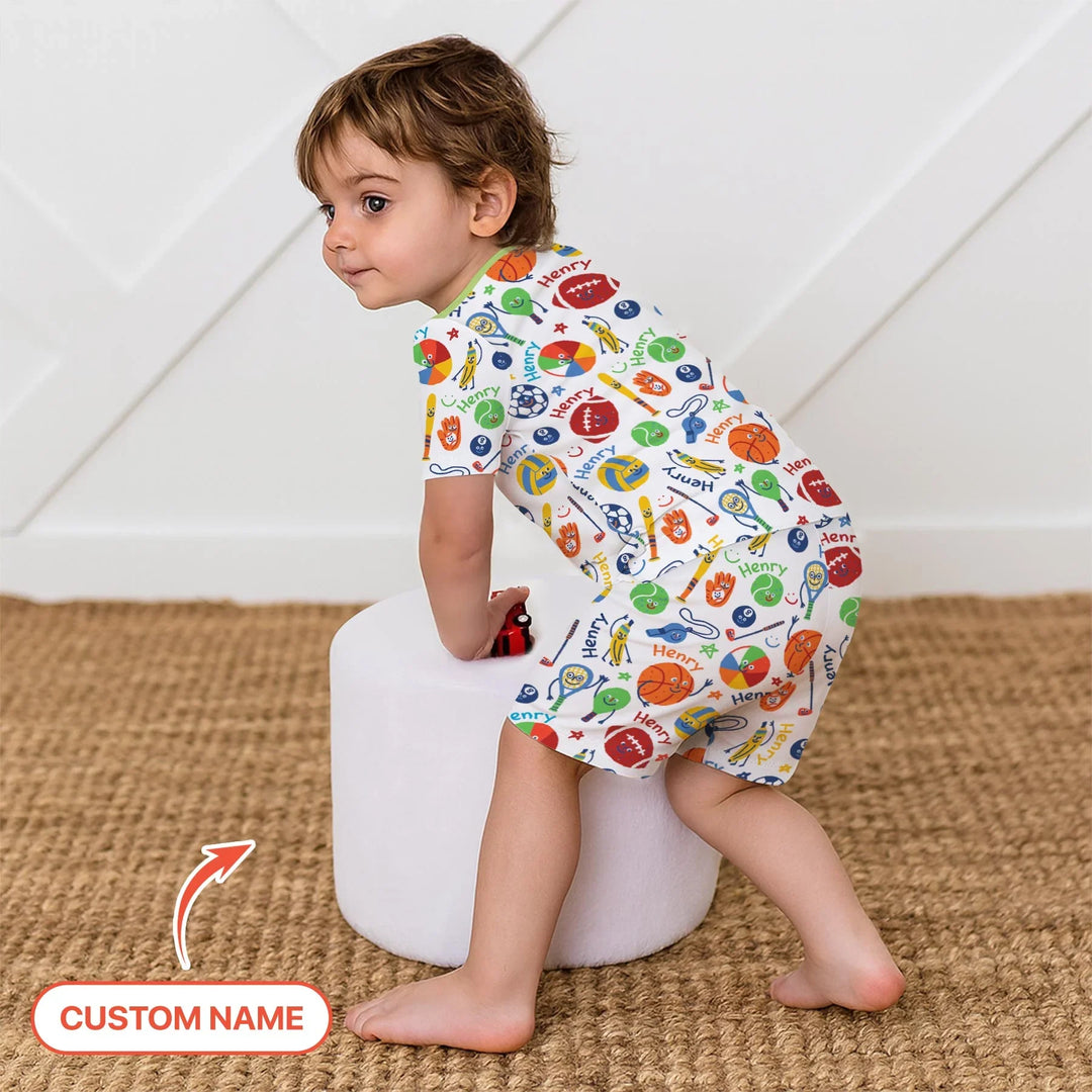 Play Ball Custom Name Bamboo Two Piece Short Sleeve Shorts Pajama Set