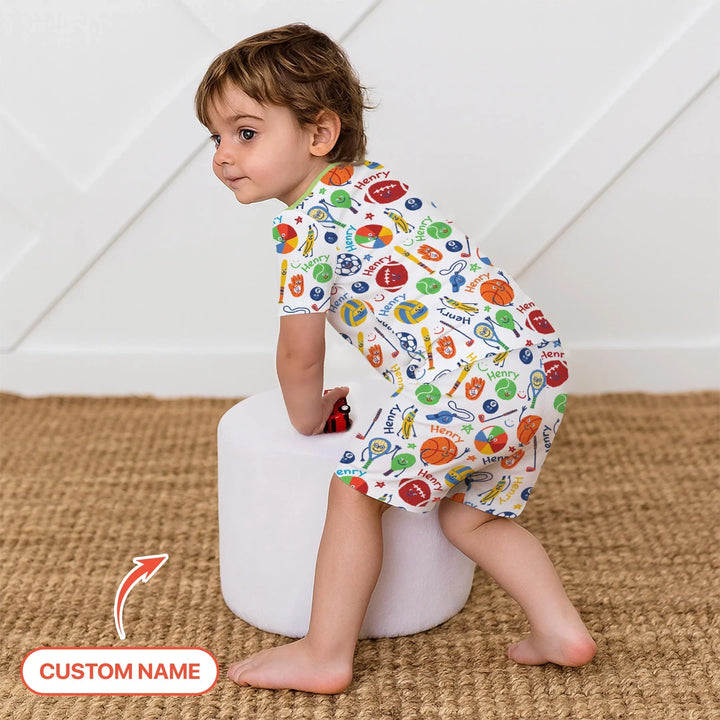 Play Ball Custom Name Bamboo Two Piece Short Sleeve Shorts Pajama Set