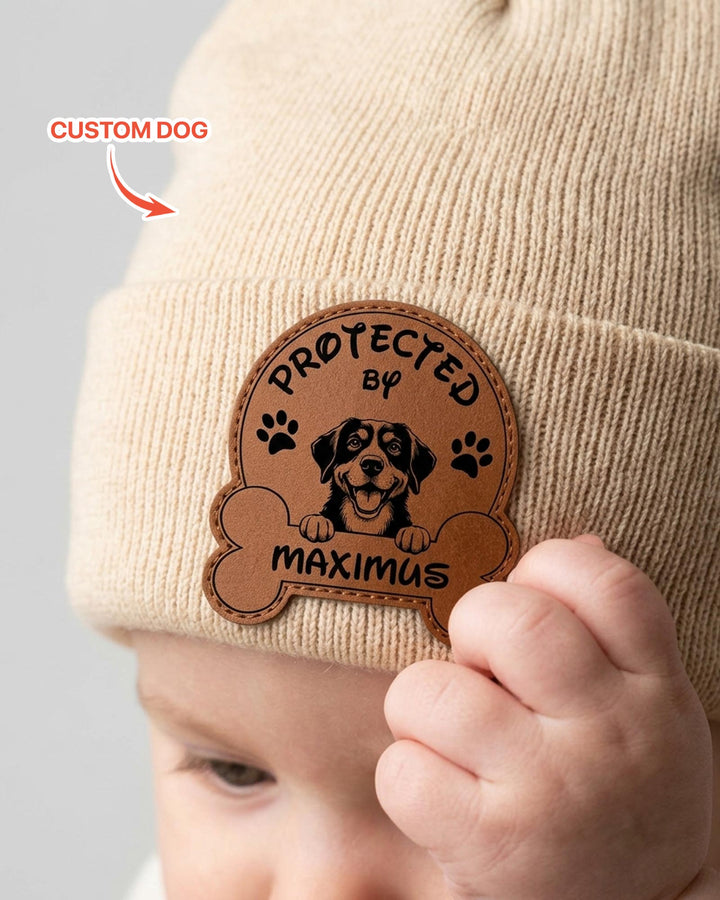 Personalized Protected By Leather Patch Beanie