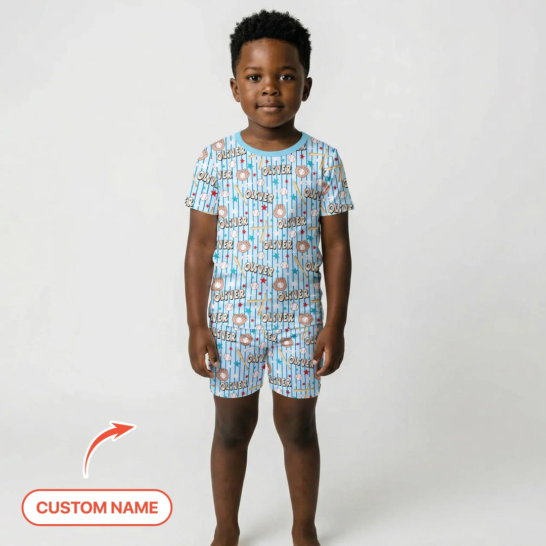 Custom name Little Baller Bamboo Two Piece Short Sleeve Shorts Pajama Set