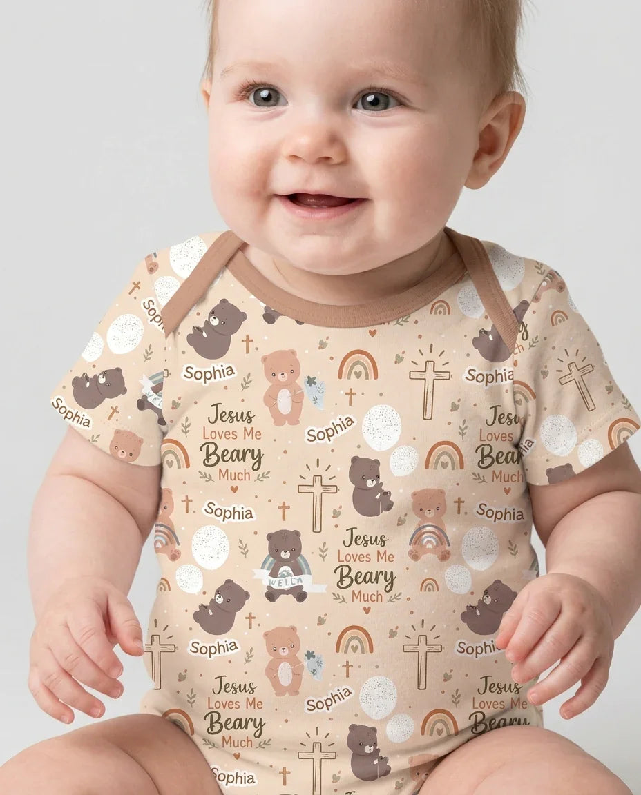 Custom Name Jesus Loves Me Beary Much Bamboo Bodysuit