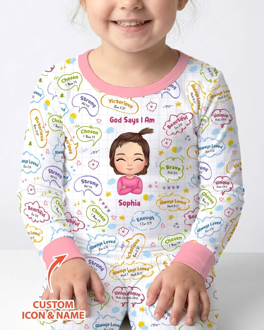 Personalized God Says I Am- Baby Girl Bamboo Two Piece Long Sleeve Pajama Set