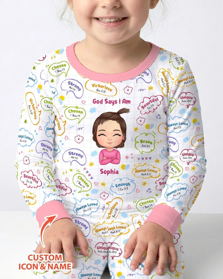 Personalized God Says I Am- Baby Girl Bamboo Two Piece Long Sleeve Pajama Set