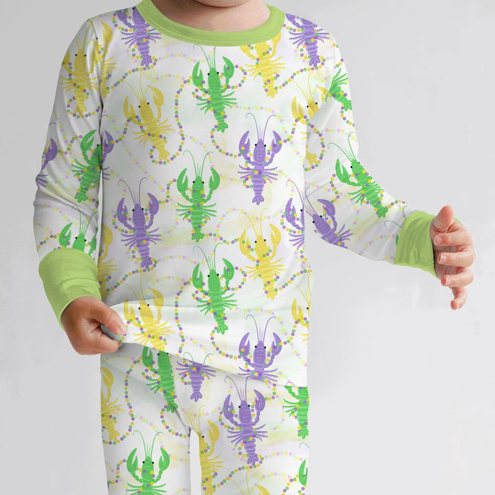 Mardi Gras Crawfish Family Matching Bamboo Two Piece Long Sleeve Pajama Set