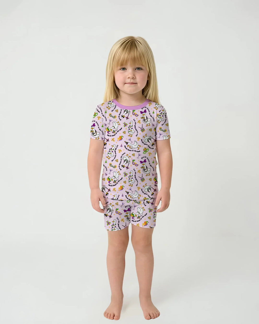 Mardi Gras Silly Goose Bamboo Two Piece Short Sleeve Shorts Pajama Set