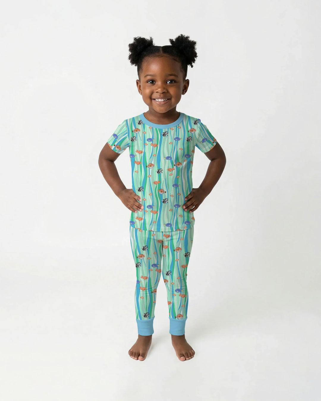 Custom Name Summer Beach Bamboo Two Piece Short Sleeve Pajama Set