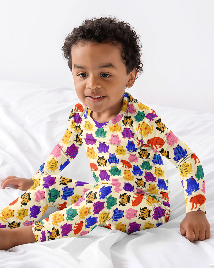 Rainbow Frog Parade Bamboo Two Piece Long Sleeve Pajama Set