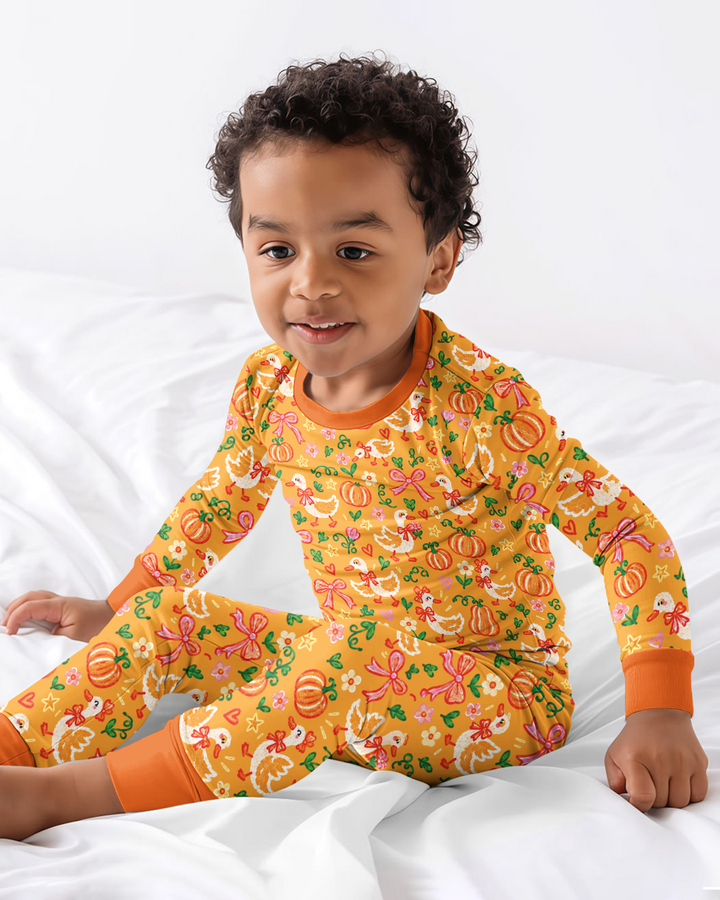 Cute Duck Pumpkin Fall Bamboo Two Piece Long Sleeve Pajama Set