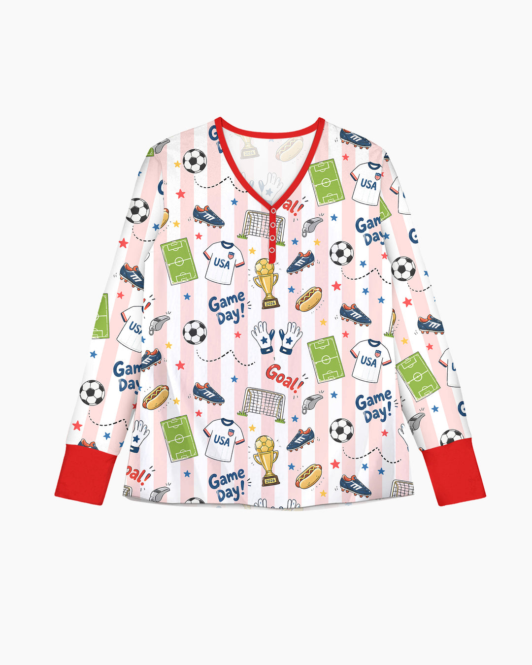 Striped Soccer Game Day Family Matching Bamboo Women Pajama Set