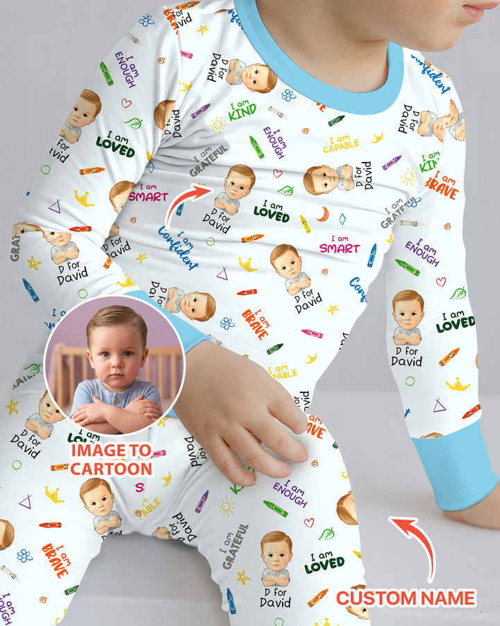 Kids Affirmations Custom  Bamboo Two Piece Long Sleeve Pajama Set