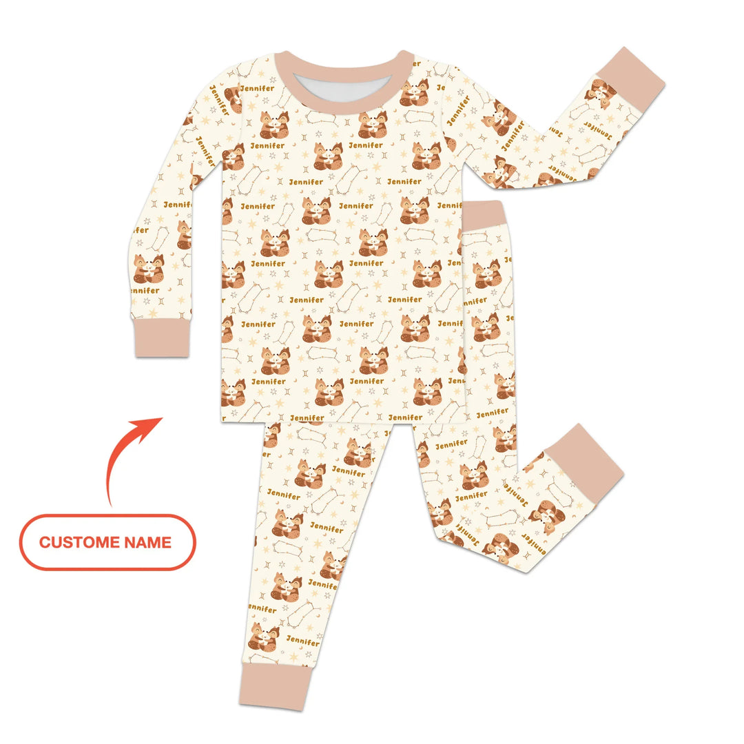 Bohemian Baby Zodiac Signs Custom Name Bamboo Two Piece Long Sleeve Pajama Set