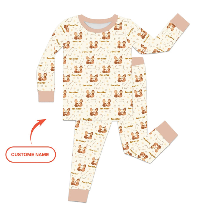 Bohemian Baby Zodiac Signs Custom Name Bamboo Two Piece Long Sleeve Pajama Set