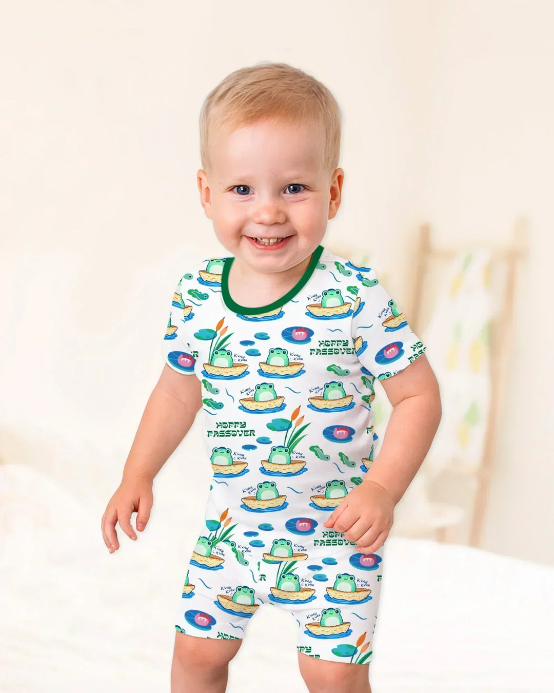 Hoppy Passover Family Matching Bamboo Two Piece Short Sleeve Shorts Pajama Set