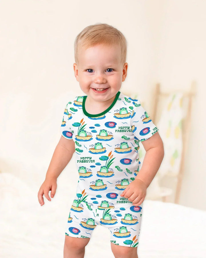 Hoppy Passover Family Matching Bamboo Two Piece Short Sleeve Shorts Pajama Set