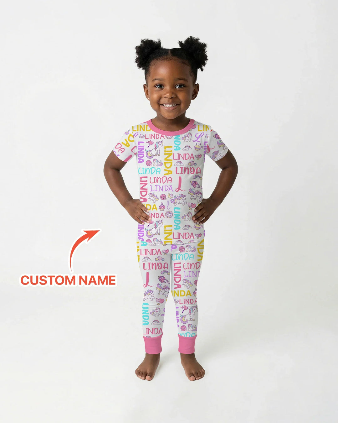 Personalized Fantasy Unicorn Word Bamboo Two Piece Short Sleeve Pajama Set