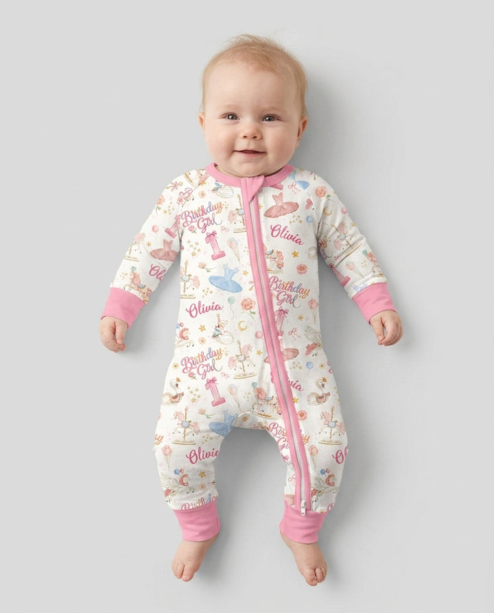Ballerina Birthday Girl Custom Name & Age Bamboo Convertible Zippy