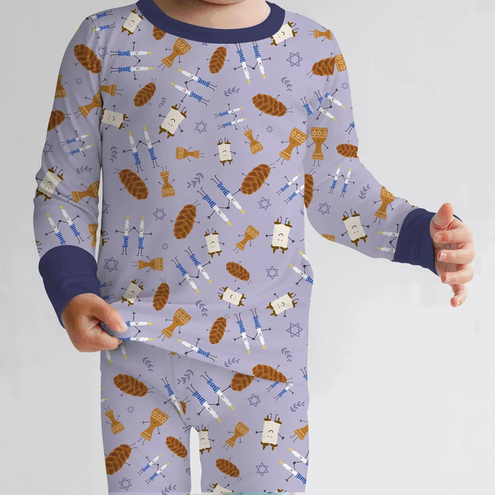 Shabbat Shalom Family Matching Bamboo Two Piece Long Sleeve Pajama Set