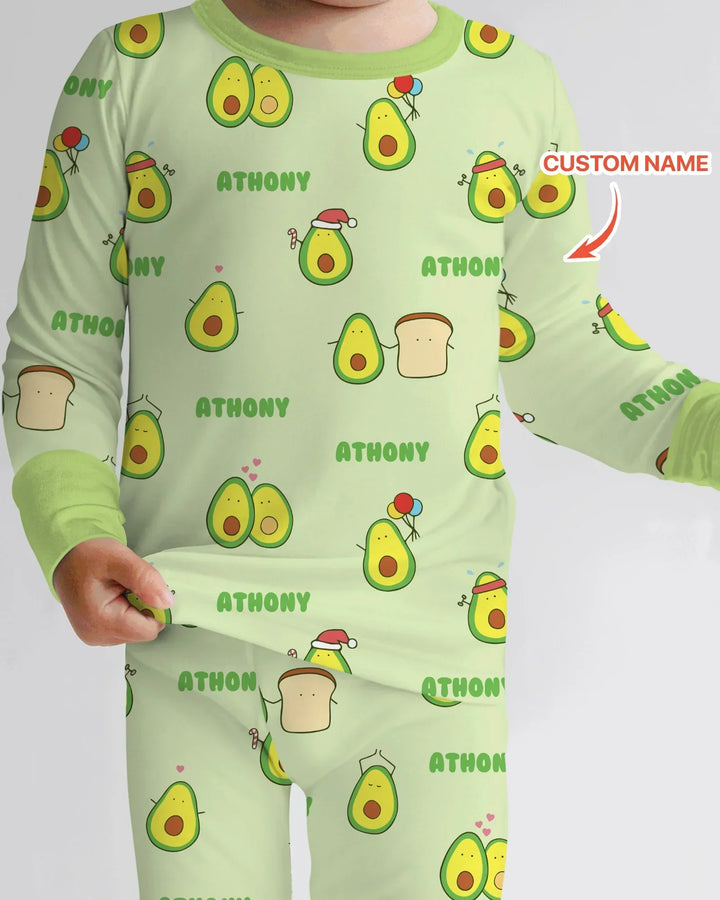 Custom Name Cute Avocado Bamboo Two Piece Long Sleeve Pajama Set