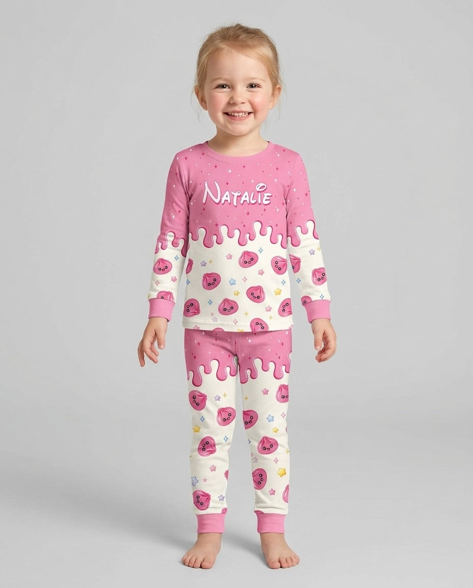 Personalized Dripping Kawaii Dumpling Bamboo Two Piece Long Sleeve Pajama Set