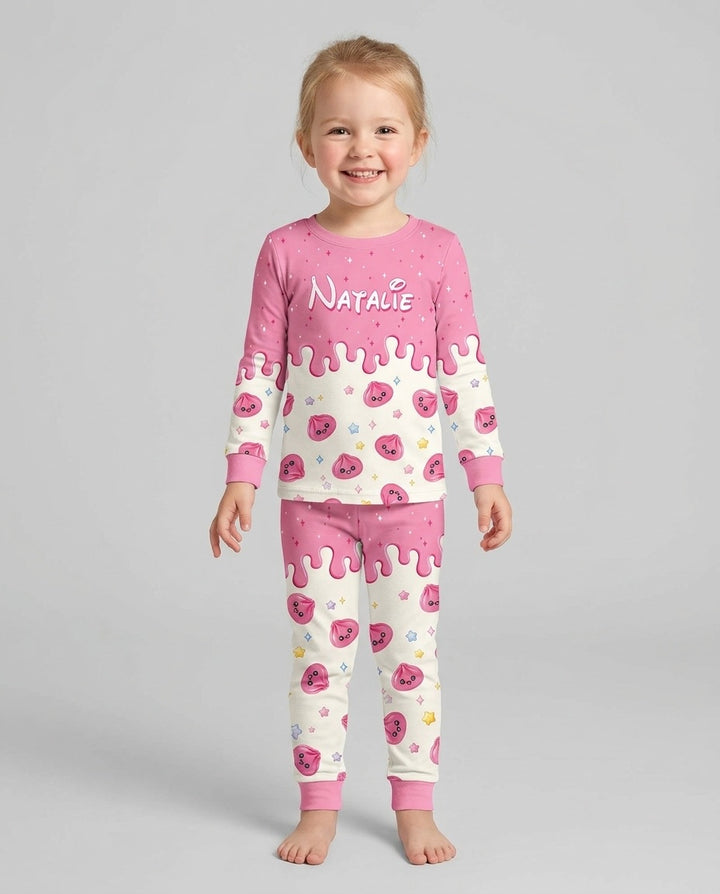 Personalized Dripping Kawaii Dumpling Bamboo Two Piece Long Sleeve Pajama Set