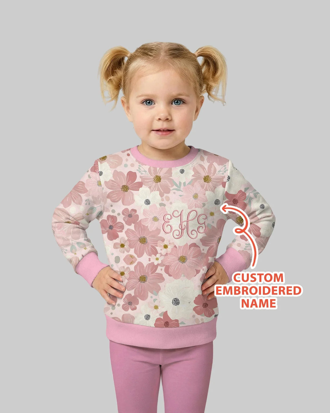 Custom Embroidered Name Floral Bamboo Crewneck Sweatshirt