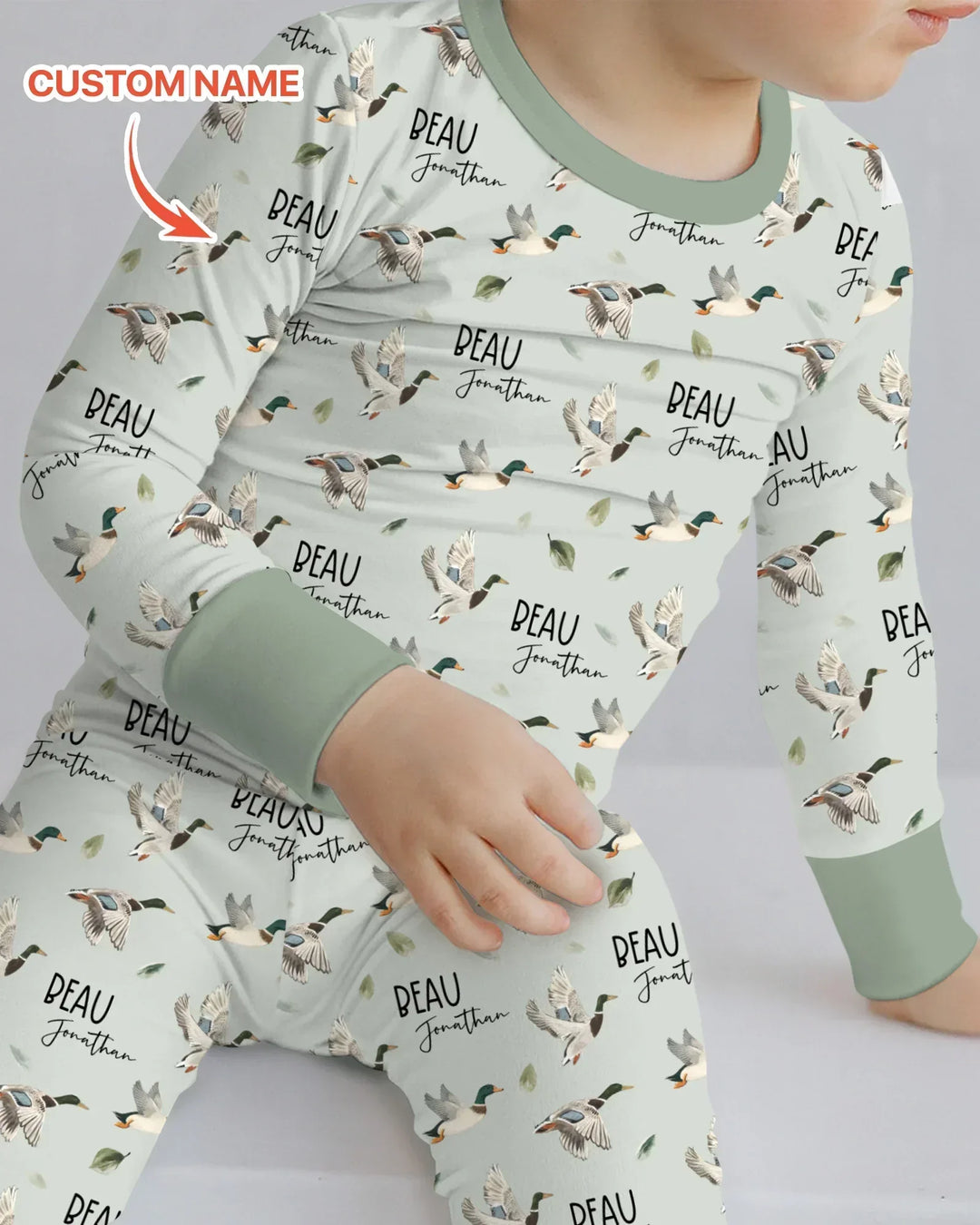 Custom Name Mallard Duck Bamboo Two Piece Long Sleeve Pajama Set